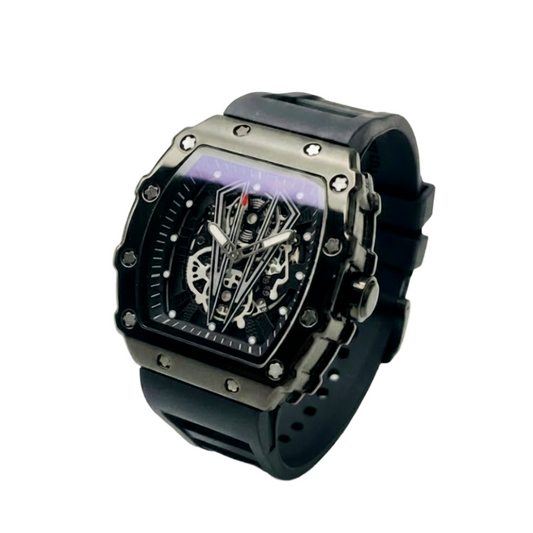 Men's Black Square Skeleton Watch with Skeleton Dial